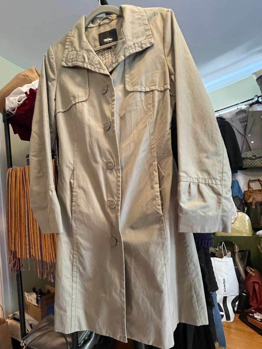 Mossimo Beige Trench Coat Lightweight Button Front Jacket M